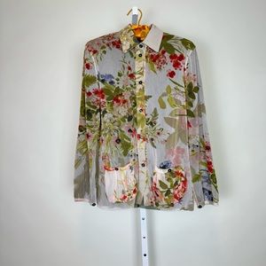 FUZZI Floral Mesh Long Sleeve Button Up